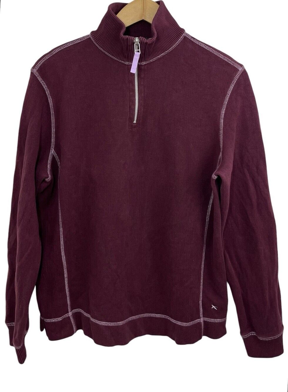 Eddie Bauer Men’s Pullover 1/4 Zip Mock Neck Burgundy Medium Cotton Sweatshirt - Picture 1 of 12